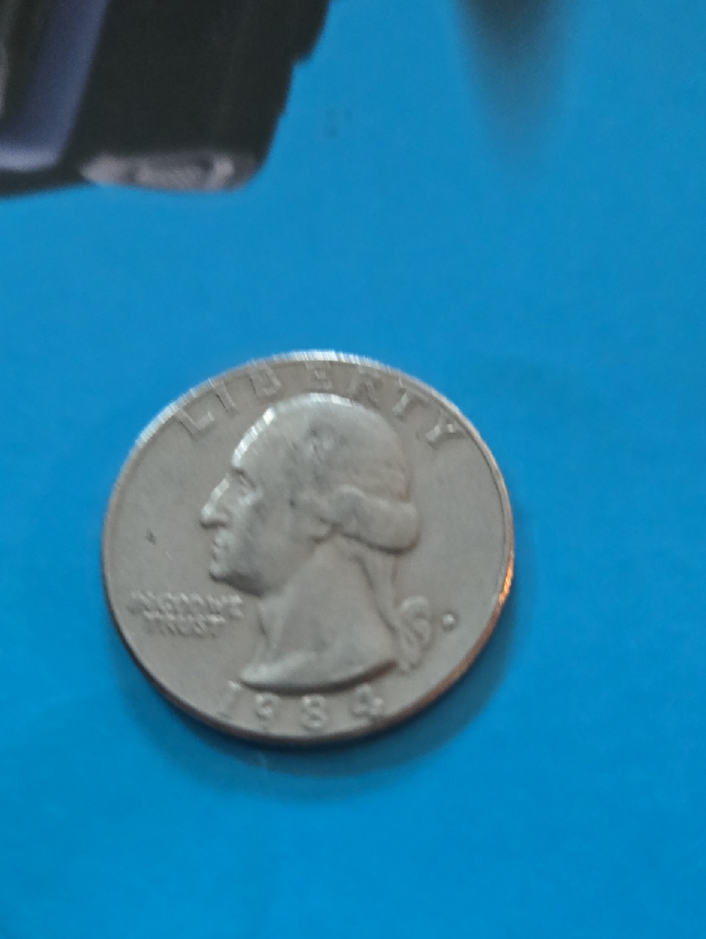 Silver Tone Coin Charm - Blue Background